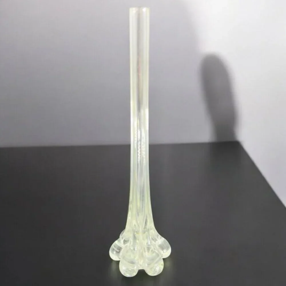 Vintage 1980s Clear Tall Art Glass Vase Small Mouth Glass Vase Houseware Decor